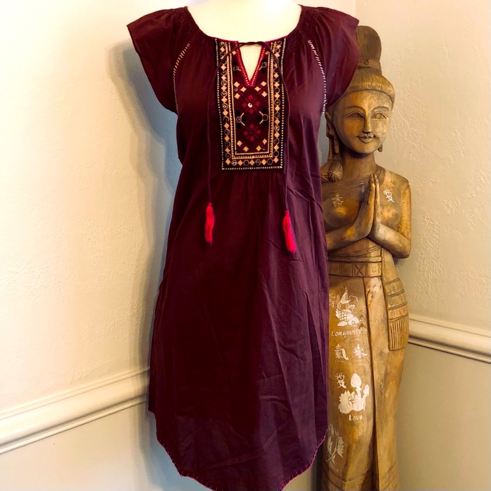 ♦️SALE♦️Anthropologie Maeve Dress Brown Beautifully Detailed Embroidery Size 2